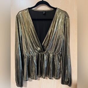 SHEIN - Metallic Gold V-Neck Women's Top